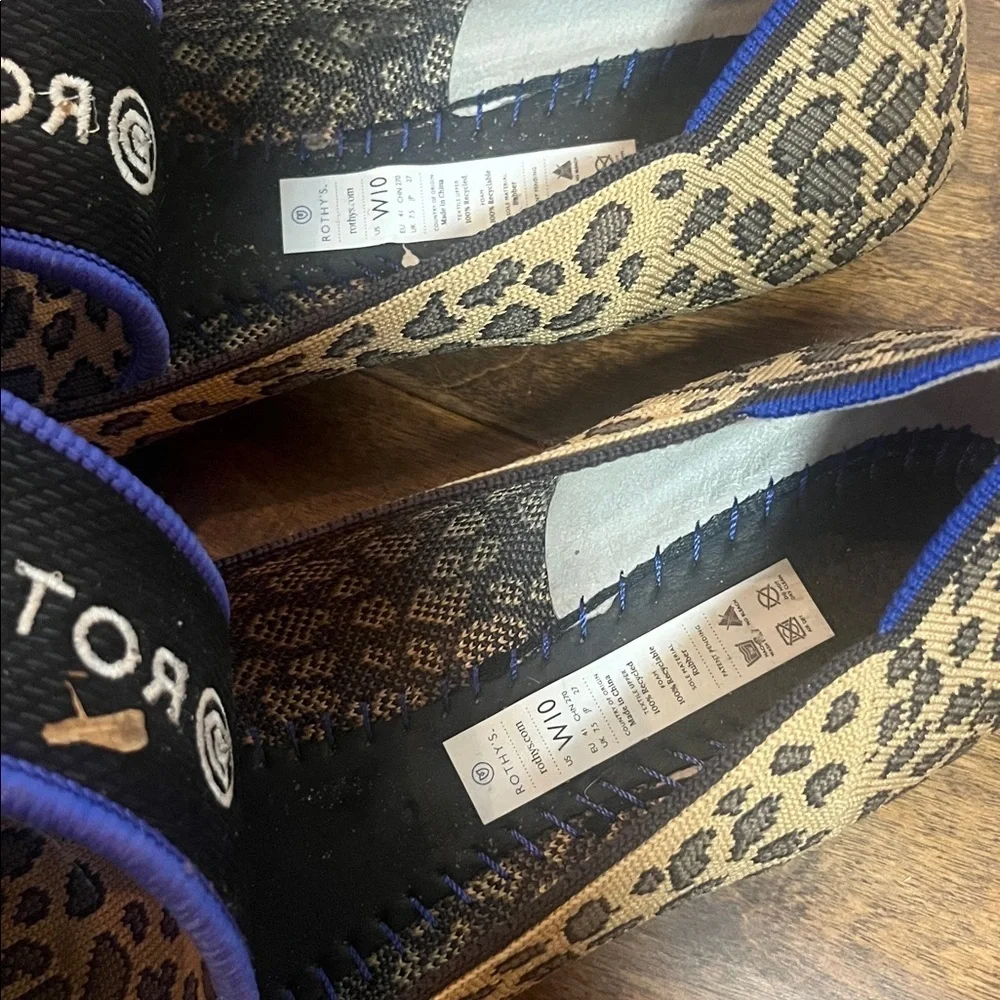 Rothy's Spotted Leopard Print Flats with Blue Accent, size 10
